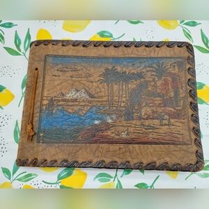 1940's Vintage Leather Bound Photo Album Scrapbook Egyptian Ephemera